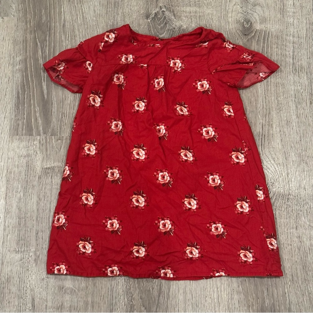 Red Floral Short Sleeve Dress